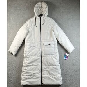 NWT Non Stop Womens L White Longline Puffer Coat Hooded Quilted Jacket Large